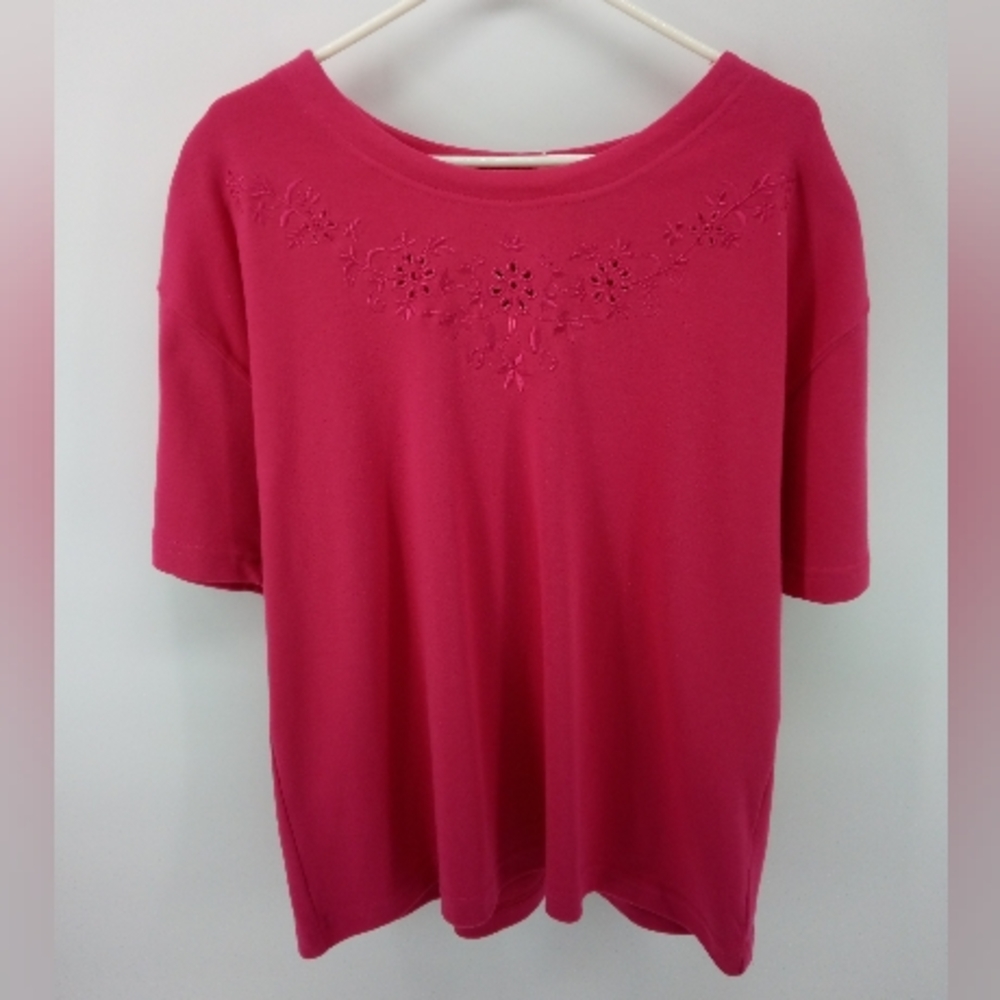 NWT Jaclyn Smith Sport Shots K-Mart Pink Eyelet Mature Cotton Blend Top XL